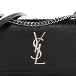 Calfskin Crocodile Embossed Monogram Sunset Chain Wallet Black