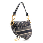 Oblique Embroidered Saddle Bag Blue
