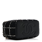 Tweed Pearl Crush Small Vanity Case With Chain  Black White
