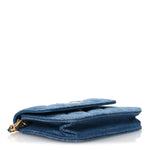 Denim Quilted CC Pearl Crush Clutch With Chain Blue