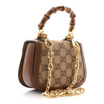 New Canvas Charisma Calfskin Crystal GG Monogram Small Bamboo 1947 Top Handle Bag Camel Ebony