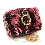 Sequin Paillettes Shiny Nappa Sex and the City Nano Maxi Buckle Baguette Charm Granata