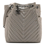 Iridescent Calfskin Chevron Small Urban Spirit Drawstring Bag Silver