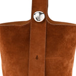 Suede Calfskin Medium Pebble Bucket Bag Tobacco