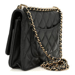 Pearly Lambskin Quilted Charms Wallet On Chain WOC Black