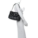 Lambskin Quilted Medium Loulou Puffer Monogram Chain Satchel Black