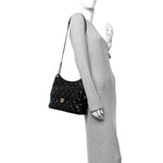 Shiny Crumpled Calfskin Quilted Large Wavy CC Hobo Black