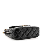 Shiny Crumpled Calfskin Quilted Small Wavy CC Hobo Black
