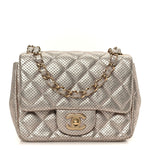 Metallic Lambskin Perforated Mini Square Flap Light Pink