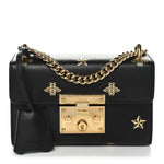 Grained Calfskin Bee Star Small Padlock Shoulder Bag Black