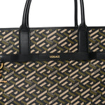 Coated Canvas Calfskin La Greca Signature Tote Bag Black Khaki