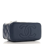 Lambskin Quilted Metal Small Top Handle Vanity Case With Chain Blue