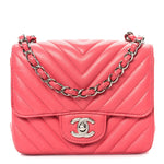 Lambskin Chevron Quilted Mini Square Flap Pink