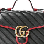 Vintage Effect Calfskin Matelasse Diagonal Mini Torchon GG Marmont Top Handle Shoulder Bag Black Romantic Cherry