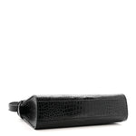 Shiny Calfskin Crocodile Embossed Manhattan Baguette Black