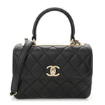 Lambskin Quilted Mini Trendy CC Dual Handle Flap Bag Black