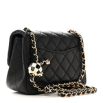 Lambskin Quilted Enamel Mini Pearl Crush Flap Black