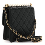 Goatskin Quilted Chic Pearls Flap Black