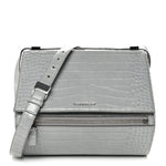 Calfskin Crocodile Embossed Medium Pandora Box Crossbody Bag Grey