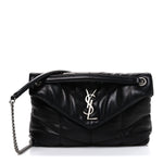 Lambskin Quilted Small Loulou Puffer Monogram Chain Satchel Black