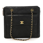 Lambskin Quilted CC Front Pocket Shopping Tote Black