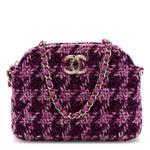 Tweed Quilted Mini Clutch With Chain Purple