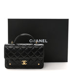 Lambskin Quilted Preppy Satchel Wallet On Chain WOC Black