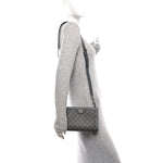 GG Supreme Monogram Textured Dollar Calfskin Web Small Ophidia Shoulder Bag Grey Black Graphite Grey