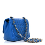 Lambskin Chevron Quilted Mini Square Flap Blue