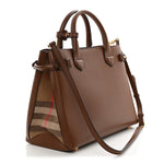 Grainy Calfskin House Check Medium Banner Tote Tan