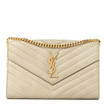 Grain De Poudre Matelasse Chevron Monogram Chain Wallet Crema Soft