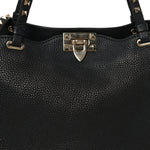 Pebbled Calfskin Medium Rockstud Tote Black