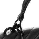 Sheepskin Matelasse Chevron Monogram Monochrome Medium College Bag Black