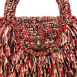 Raffia Fringe Nano Kelly Shopper Red Beige Black