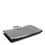 Calfskin Crocodile Embossed Knuckle Flat Clutch Black