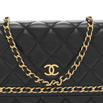 Lambskin Quilted Chain Around Wallet On Chain WOC Black