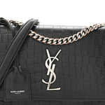 Calfskin Crocodile Embossed Medium Monogram Sunset Black