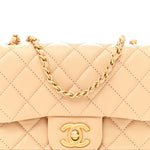 Lambskin Quilted Mini Pearl Crush Flap Beige