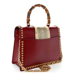 Glossy Calfskin Snakeskin Studded Fox Broche Bamboo Top Handle Bag Red