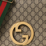 GG Supreme Monogram Textured Dollar Calfskin Web Medium Blondie Shoulder Flap Bag Beige Ebony New Acero
