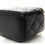 Lambskin Quilted Mini Pearl Crush Vanity Case With Chain Black