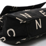 Canvas Quilted Letter Printed Flap Black