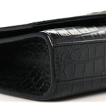 Calfskin Crocodile Embossed Small Classic Monogram Kate Tassel Satchel Black
