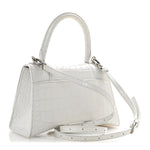 Calfskin Crocodile Embossed Small Hourglass Top Handle Bag White