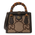 Monogram Jumbo GG Textured Dollar Calfskin Mini Diana Tote Bag Camel Ebony New Acero