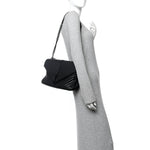 Sheepskin Matelasse Chevron Monogram Monochrome Large College Satchel Black