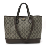 GG Supreme Monogram Textured Calfskin Small Ophidia Shoulder Tote Bag Beige Ebony New Acero