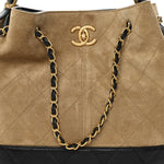 Suede Calfskin Shiny Lambskin Quilted Coco Base Shopping Bag Beige Black