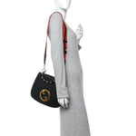 Roxy Calfskin Web Medium Studded Blondie Shoulder Flap Bag Black