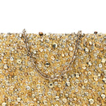 Calfskin Satin Bead Embroidery Lady Dior Clutch Gold Yellow